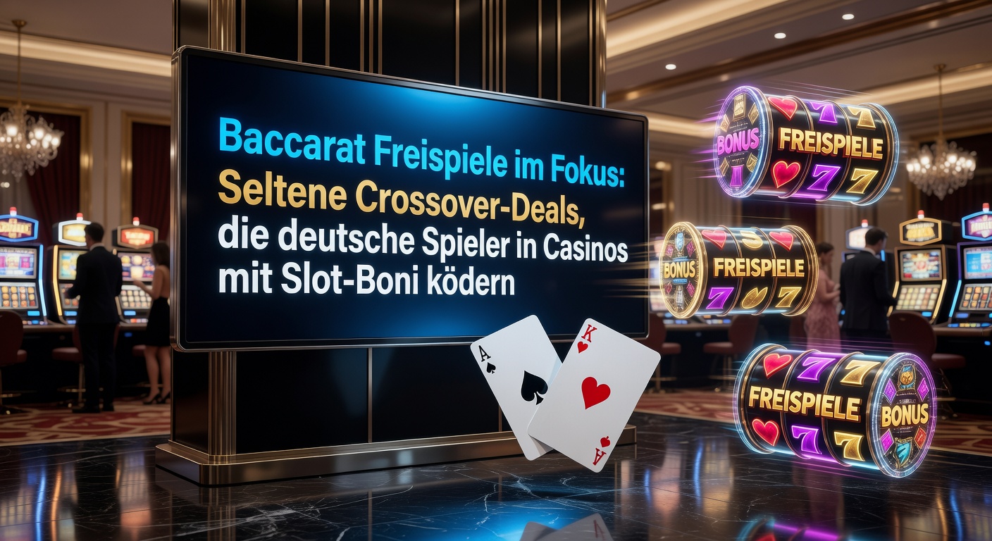 Drehende Sloträder neben einem eleganten Baccarat-Tisch, symbolisch für seltene Crossover-Promotions in deutschen Online-Casinos