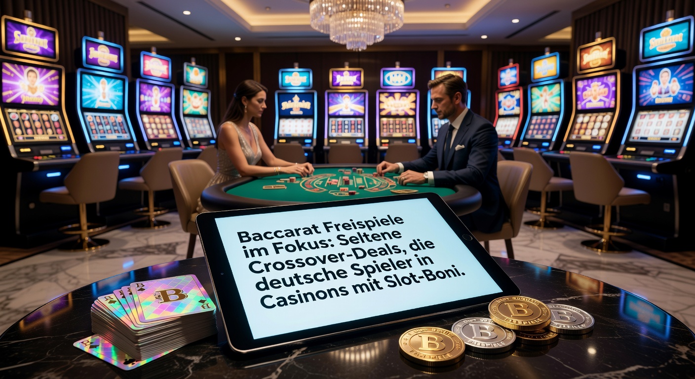 Nahaufnahme eines Smartphones mit Baccarat-App und poppendem Slot-Freispiel-Banner, illustriert den mobilen Crossover-Appeal für deutsche Spieler