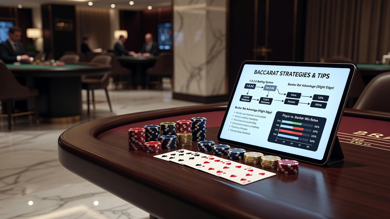 Baccarat-Spieler beim Anwenden von Tipps und Strategien in einer Live-Umgebung