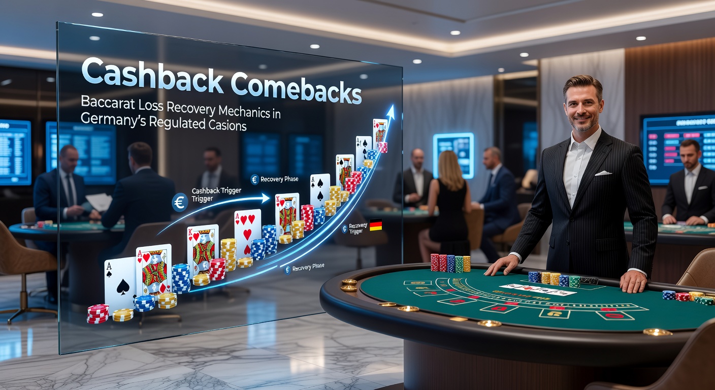 Grafik zeigt Cashback-Rückzahlung bei Baccarat-Verlusten in einem deutschen Casino, mit Münzen und Karten auf dem Tisch
