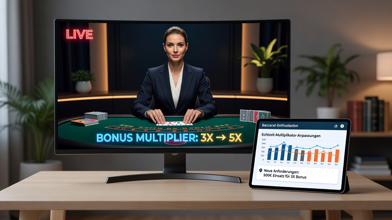 Live-Dealer-Übertragung eines Baccarat-Tisches mit Echtzeit-Datenoverlay in einem deutschen Online-Casino