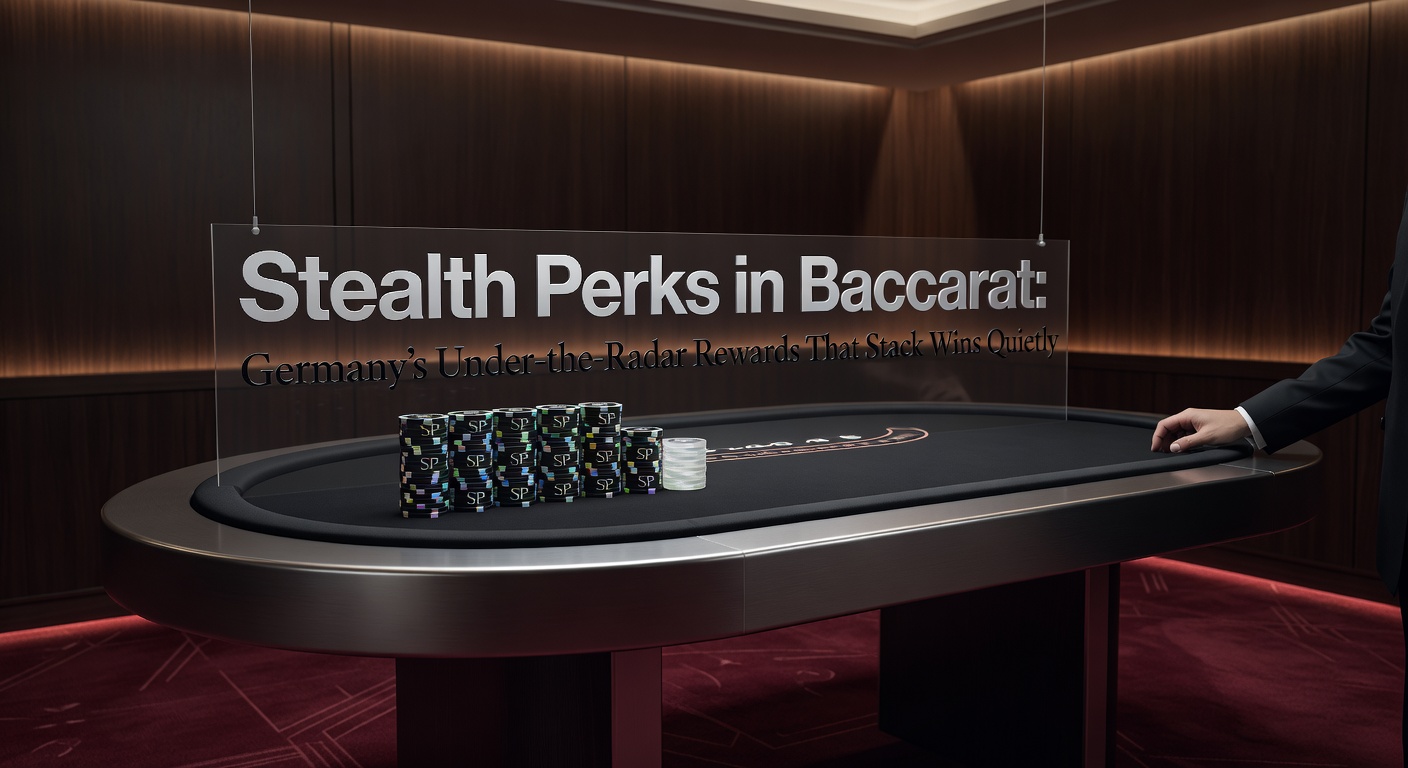 Ein stilisiertes Baccarat-Tisch-Setup mit subtilen Belohnungselementen im Hintergrund, das versteckte Vorteile in deutschen Online-Casinos symbolisiert