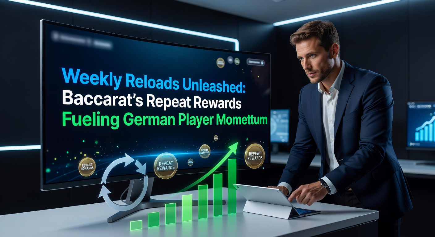 Deutscher Baccarat-Spieler am Live-Tisch mit Reload-Bonus-Anzeige, der den wöchentlichen Schwung symbolisiert